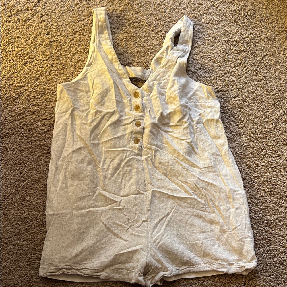 American Eagle Outfitters Cream Button-Front Tank Romper